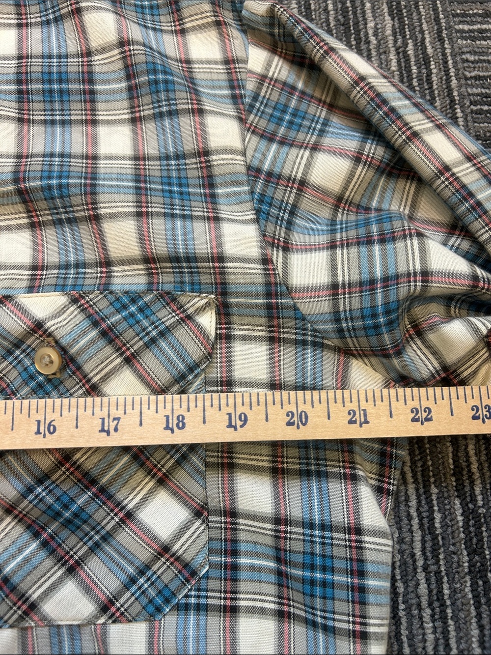 VTG Big Mac 80s Plaid Long Sleeve Lightweight Mens Cotton/Poly Button Work Shirt - Picture 6 of 7